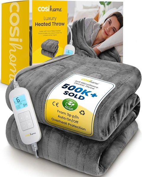 Cosi Home Grey Luxury Heated Throw Blanket