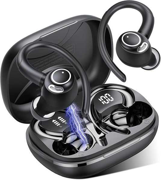 Sports Wireless Earbuds with EarHooks HiFi Stereo Sound with ENC Mic