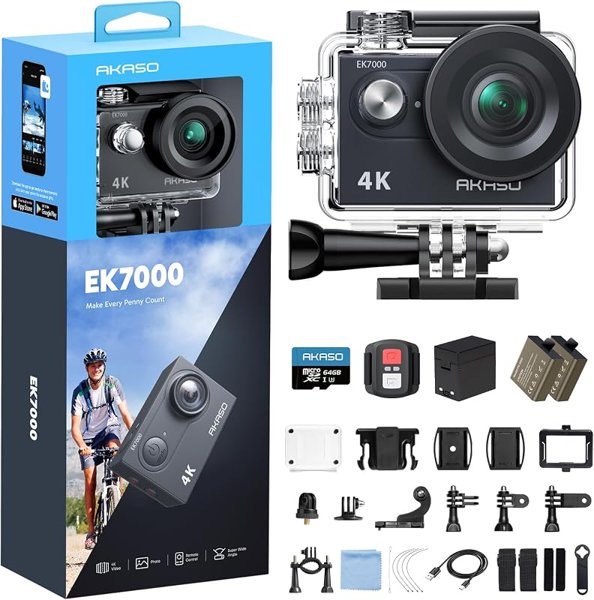 AKASO EK7000 4K30FPS Action Camera with 64GB microSDXC Memory Card