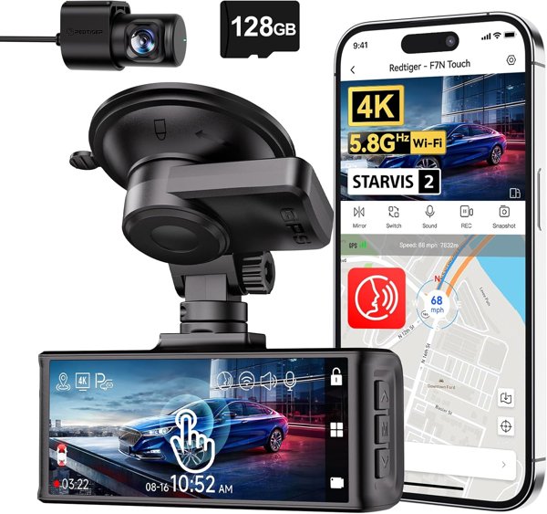 REDTIGER 4K Dash Cam Front and Rear