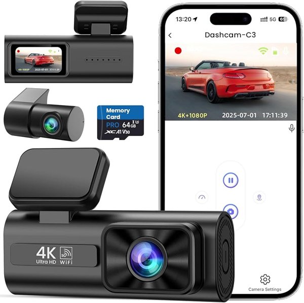 Dash Cam Front and Rear 4K+1080P