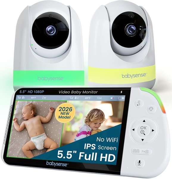 Babysense Full HD Split-Screen Baby Monitor with 2 PTZ Cameras
