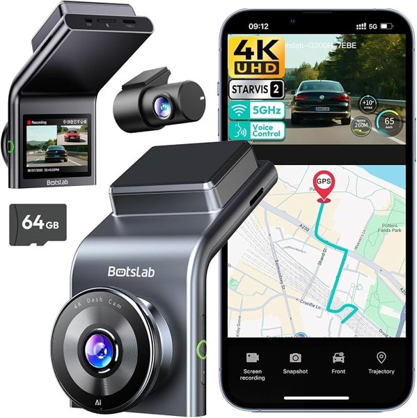 BOTSLAB G300H Plus 4K STARVIS 2 Dash Cam Front and Rear
