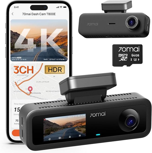 70mai 3 Channel Dash Cam 4K T800E