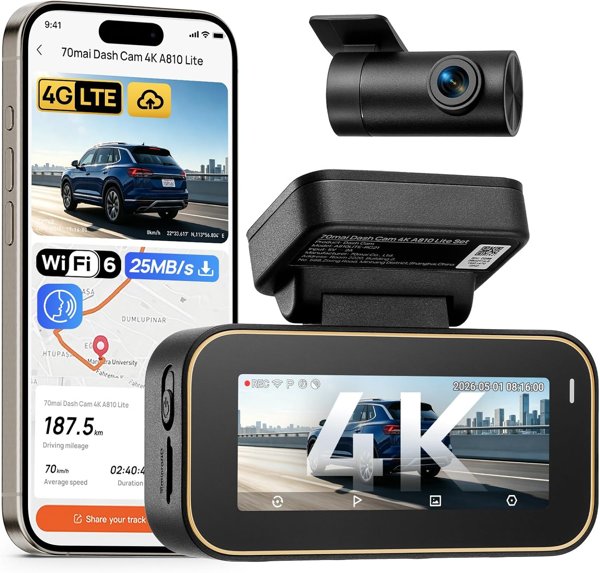70mai Dash Cam Front and Rear 4K A810 Lite