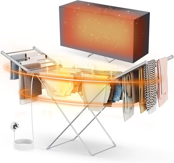 Heated Clothes Airer with Cover,Foldable Drying Rack,for Damp Weather